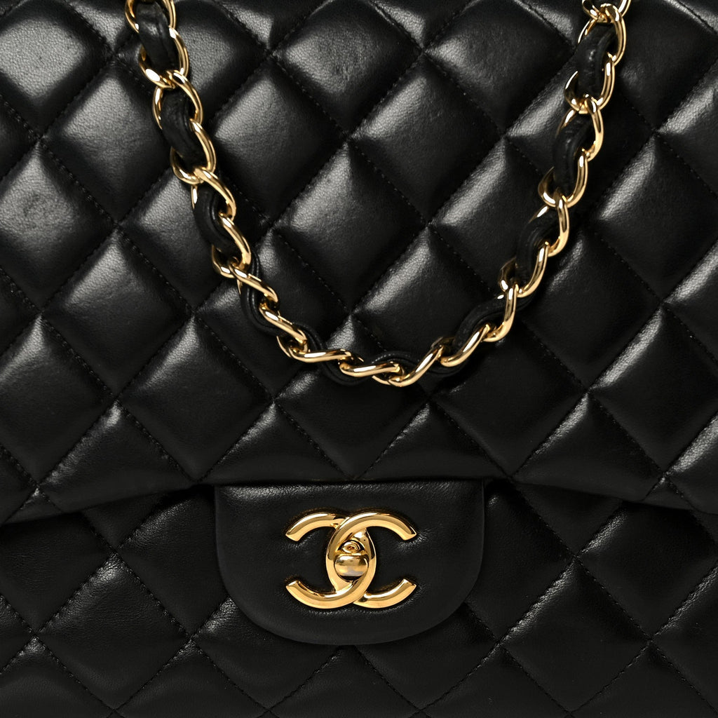 Lambskin Quilted Jumbo Single Flap Black