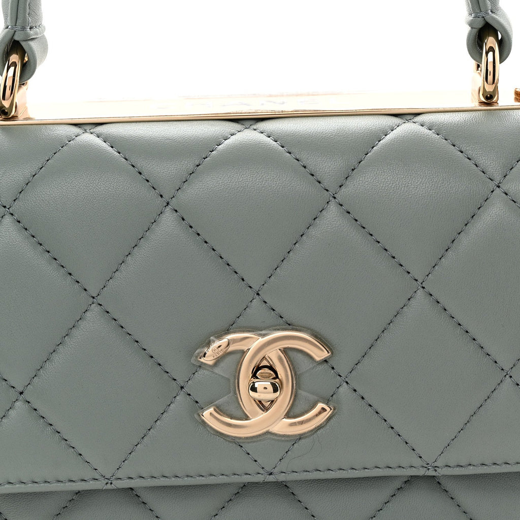 Lambskin Quilted Small Trendy CC Flap Dual Handle Bag Light Grey