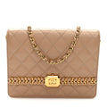 Shiny Aged Calfskin Quilted Clutch With Chain Dark Beige