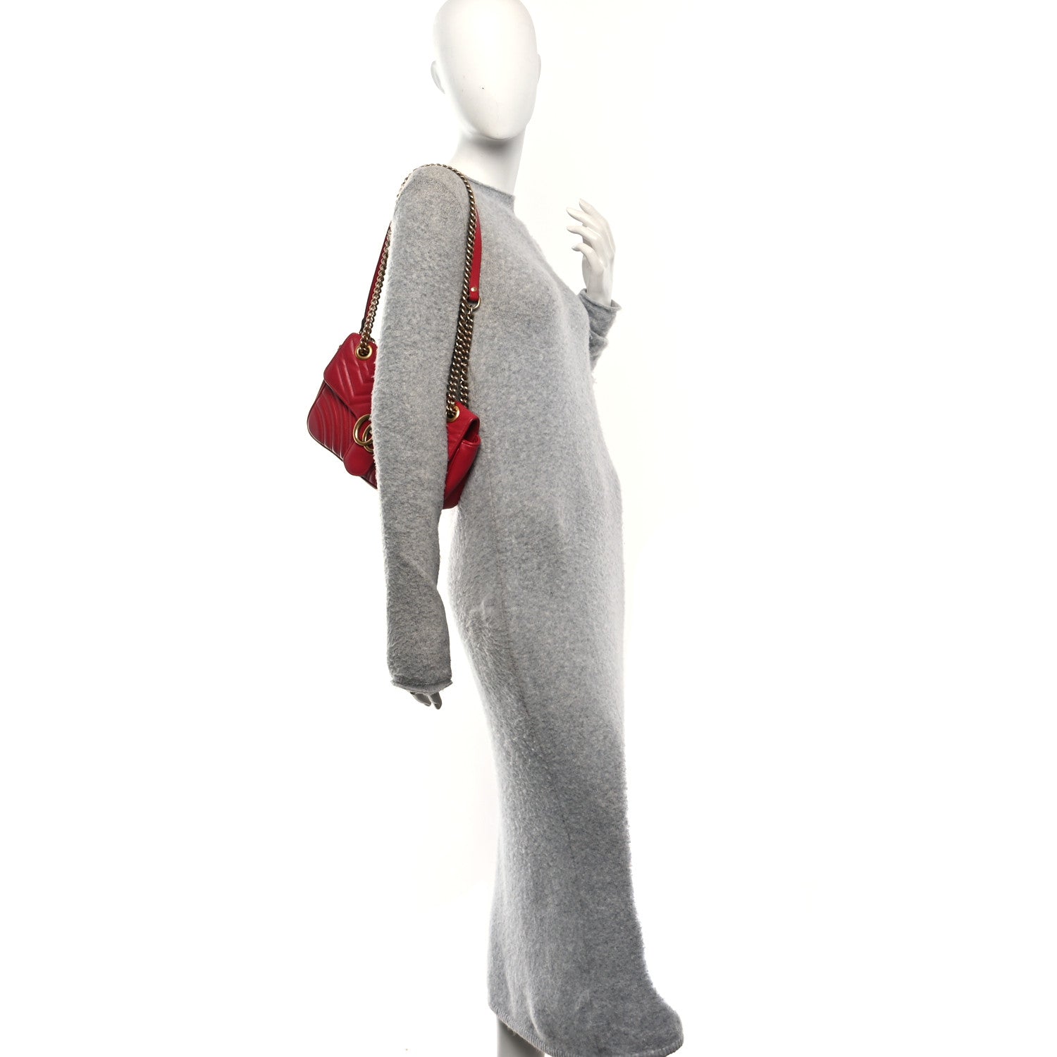 Calfskin Matelasse Small GG Marmont Shoulder Bag Hibiscus Red
