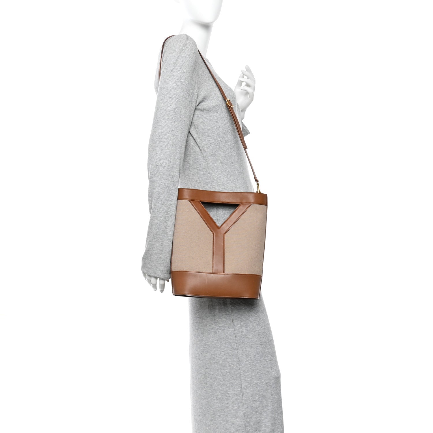Smooth Calfskin Y Small Bucket Bag Black White Camel