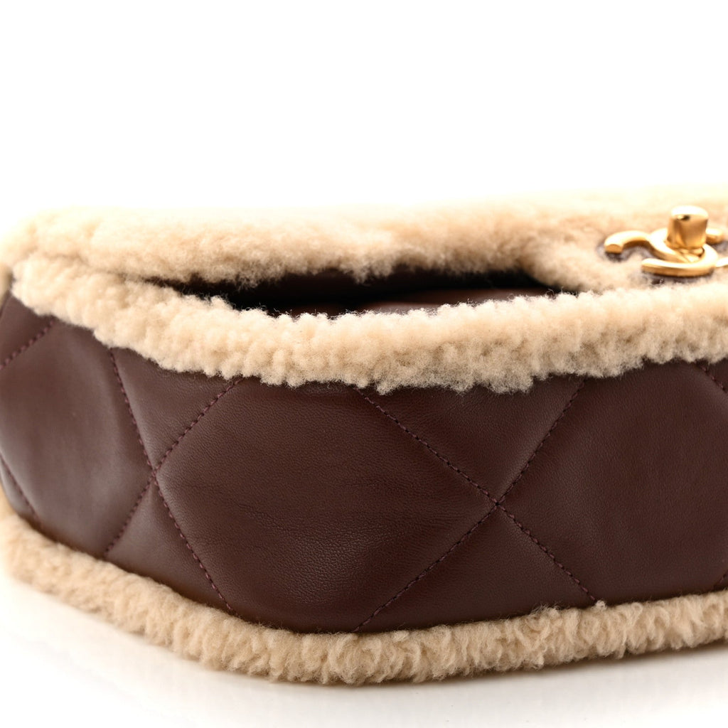 Shearling Lambskin Quilted Furry Coco Flap Beige Dark Brown