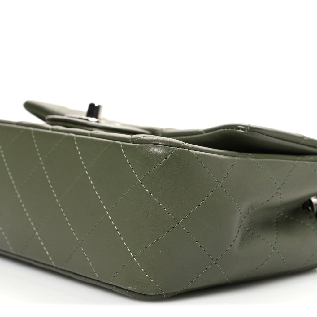 Lambskin Quilted Mini Rectangular Flap Green