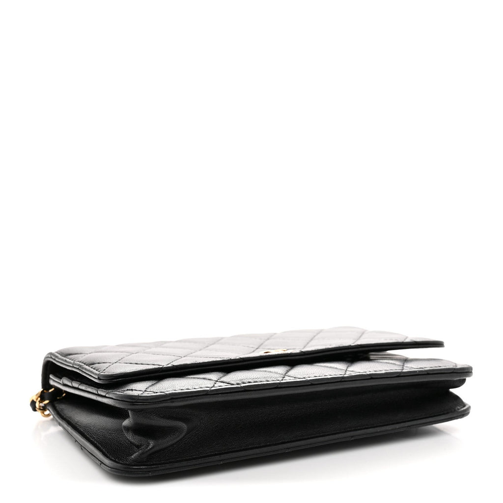 Lambskin Quilted Wallet On Chain WOC Black