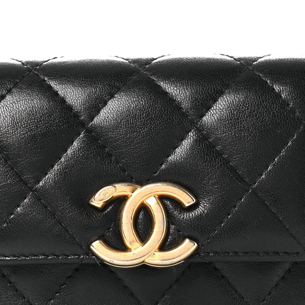 Lambskin Quilted Flap Chain Belt Bag Black