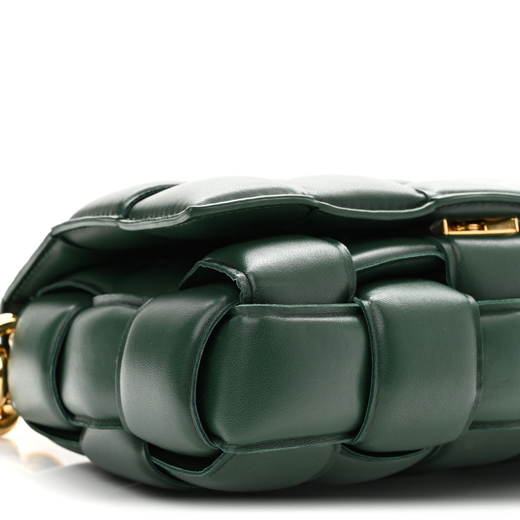 Lambskin Maxi Intreccio Padded Chain Cassette Crossbody Bag Raintree