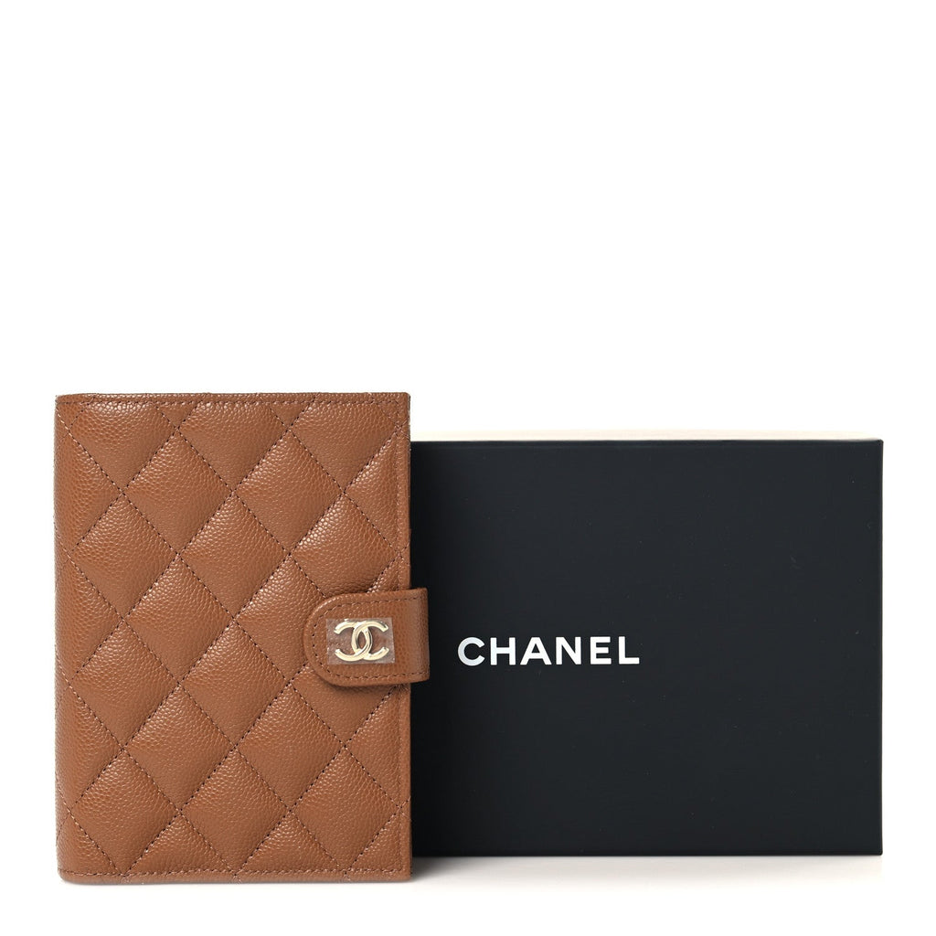Caviar Quilted Passport Holder Camel