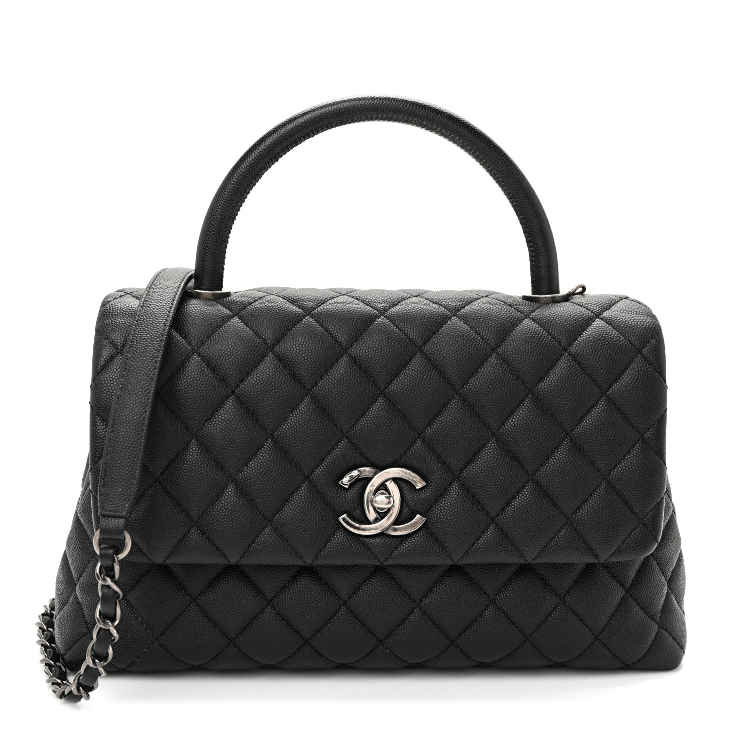 Caviar Quilted Small Coco Handle Flap Black
