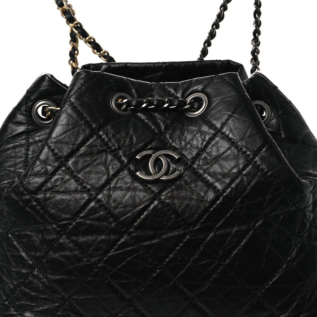 Aged Calfskin Quilted Small Gabrielle Backpack Black