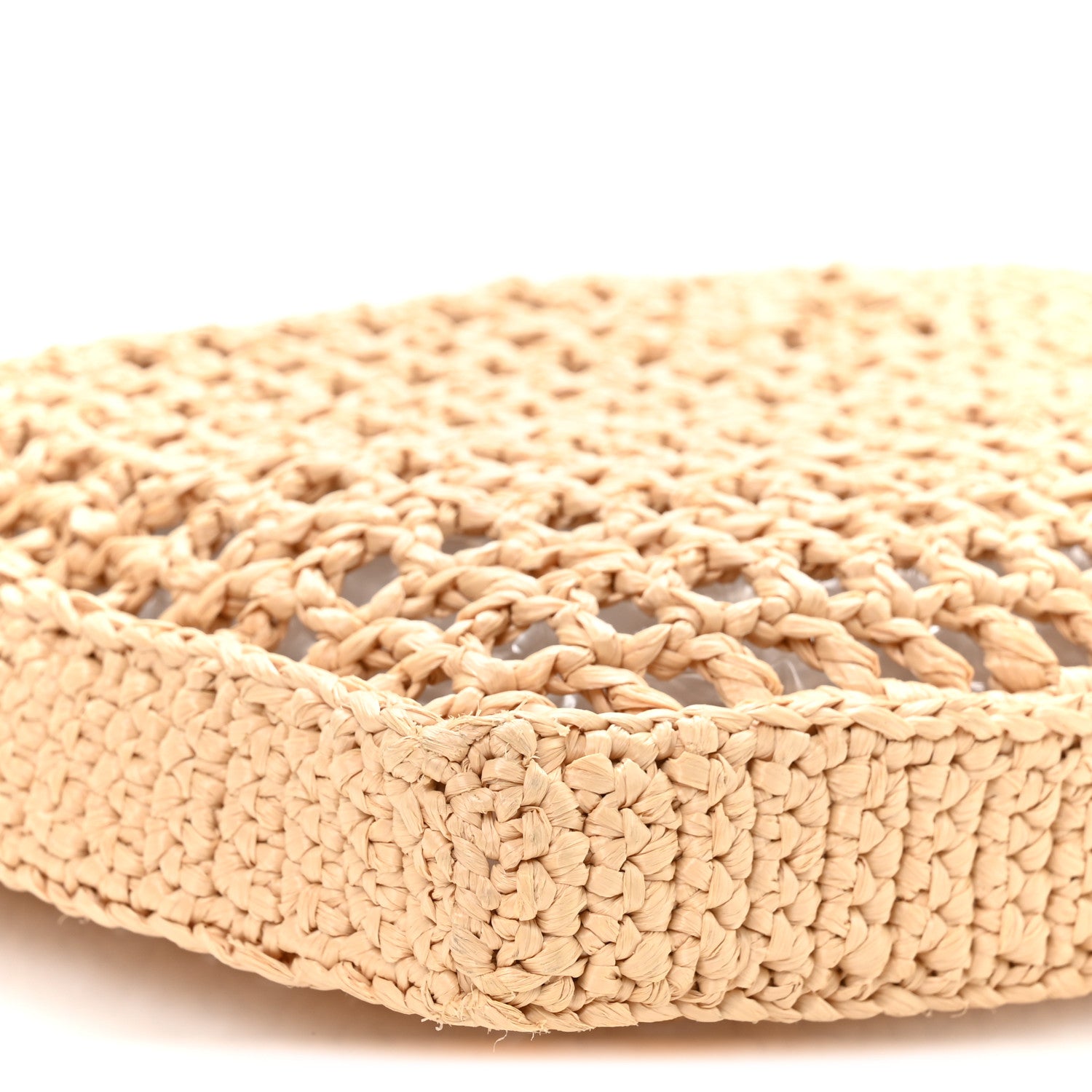 Yarn Raffia Effect Crochet Logo Embroidered Tote Bag Naturale