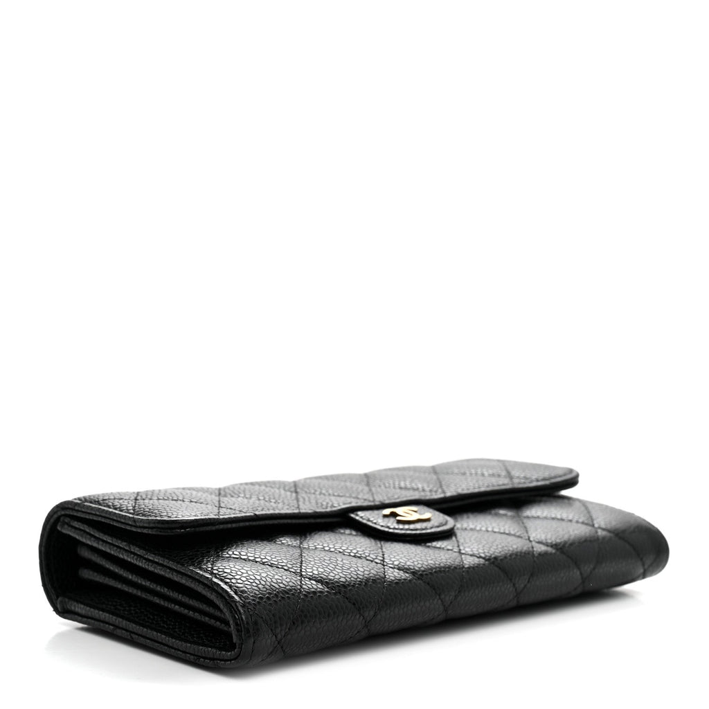 Caviar Quilted Large Gusset Flap Wallet Black