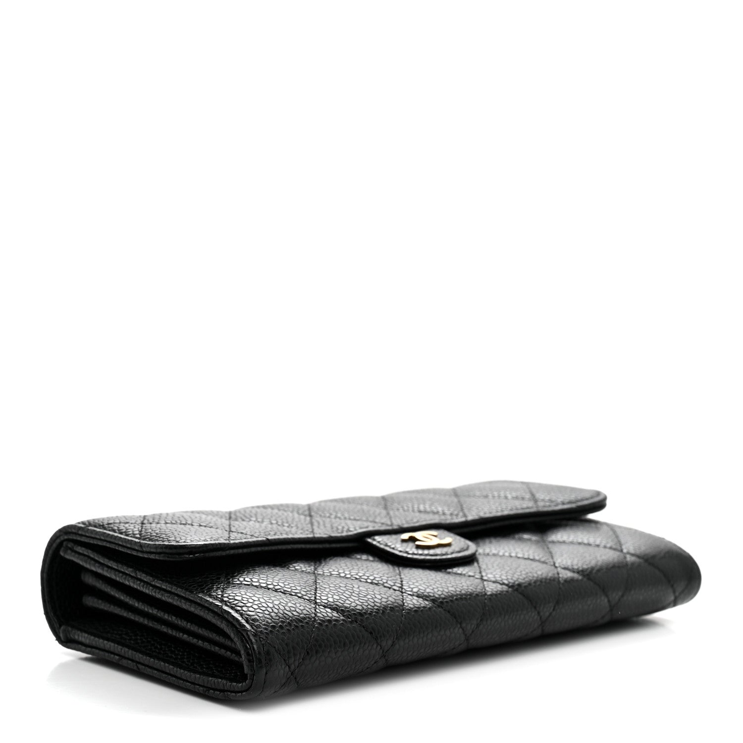 Caviar Quilted Large Gusset Flap Wallet Black