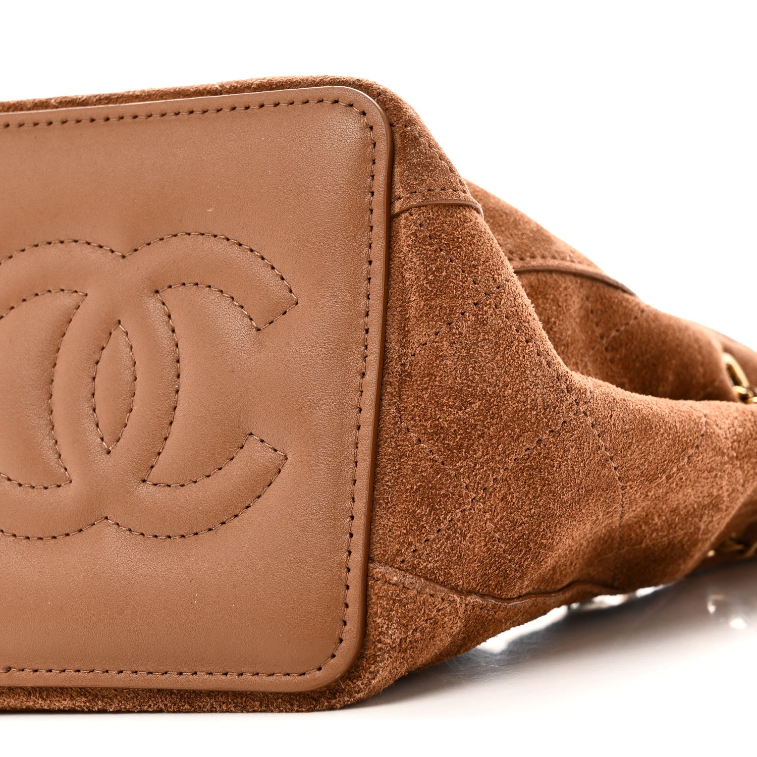 Suede Quilted Bucket Bag With Chain Camel