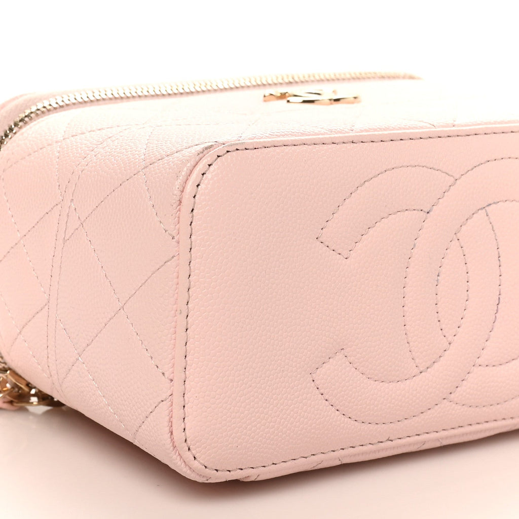 Caviar Quilted Top Handle Vanity With Chain Light Pink