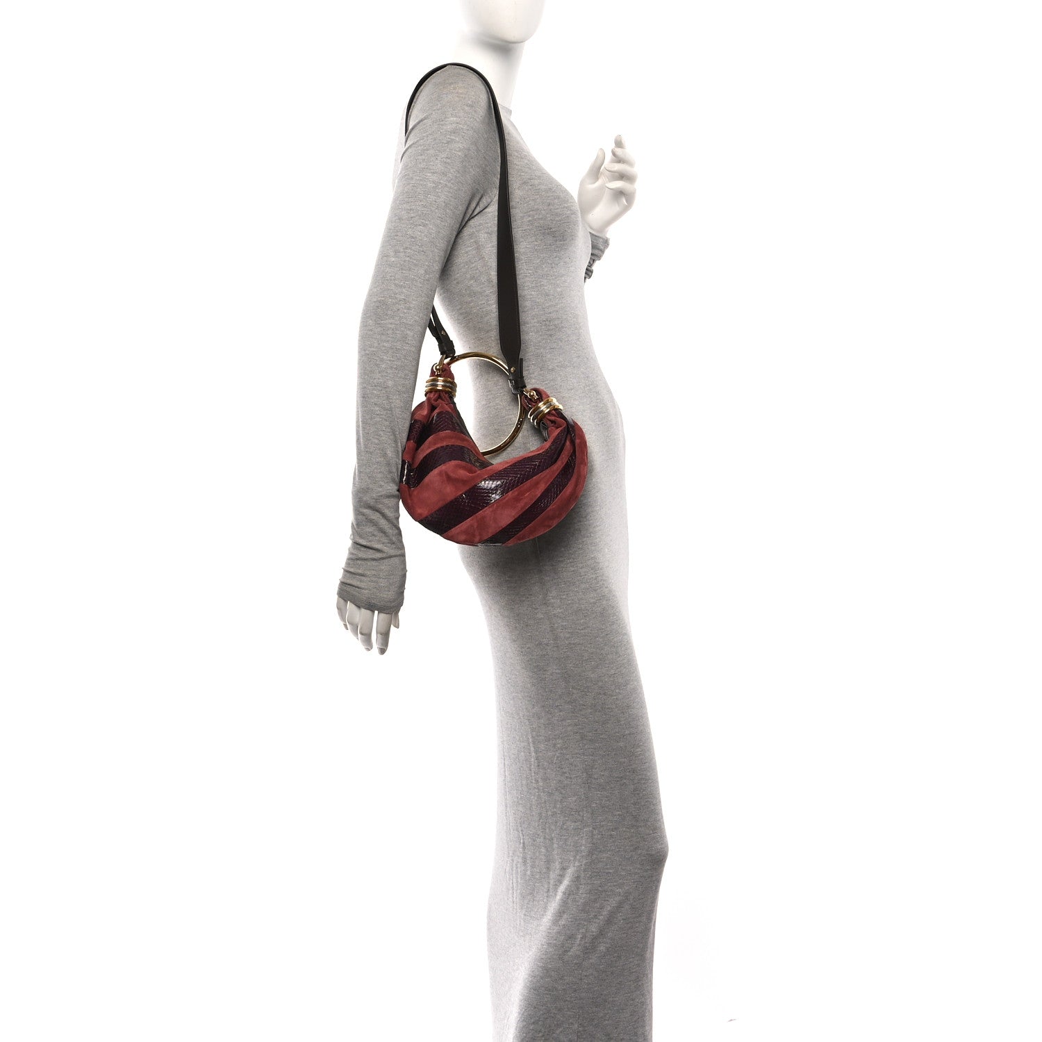 Suede Snakeskin Small Bracelet Hobo Bag Crafty Brown