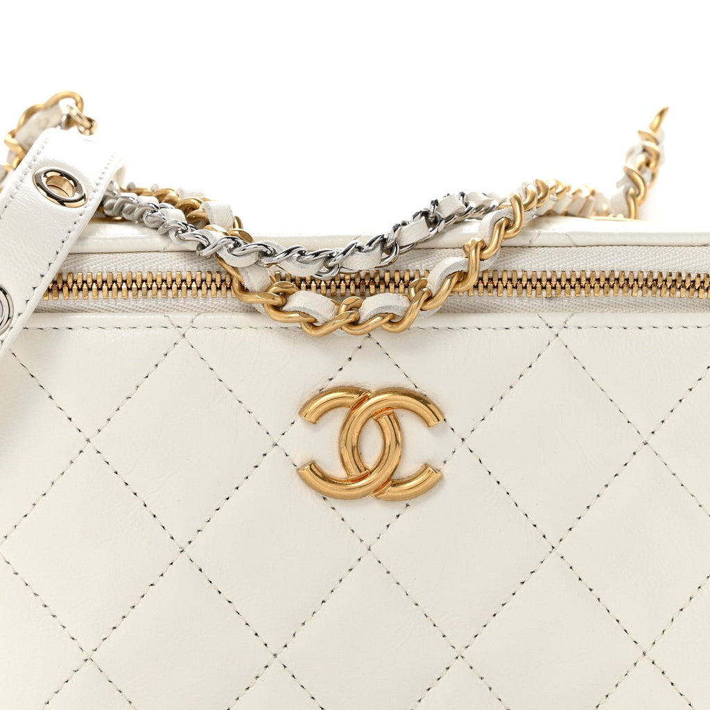 Goatskin Quilted Punk Essentials Vanity Case With Chain White