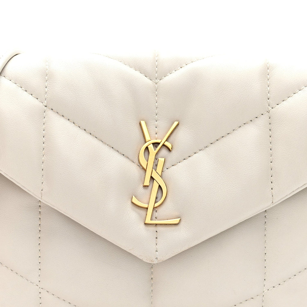 Lambskin Quilted Toy Loulou Puffer Monogram Chain Satchel Blanc Vintage