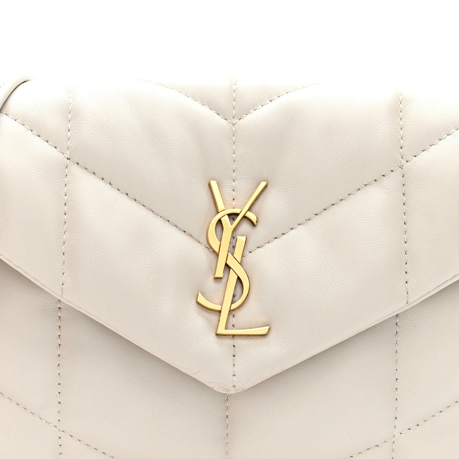 Lambskin Quilted Toy Loulou Puffer Monogram Chain Satchel Blanc Vintage