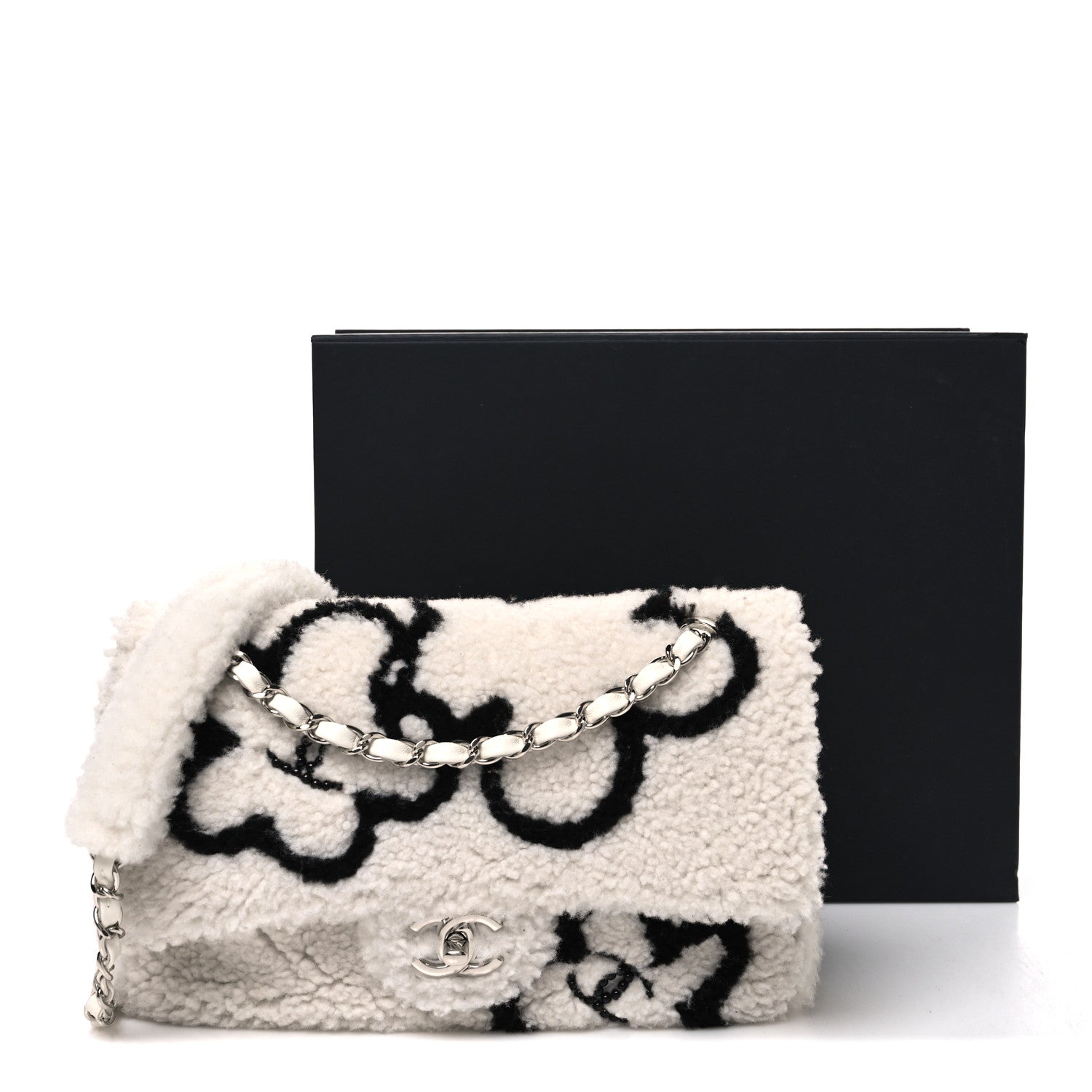 Wool Shearling Medium Single Flap White Black