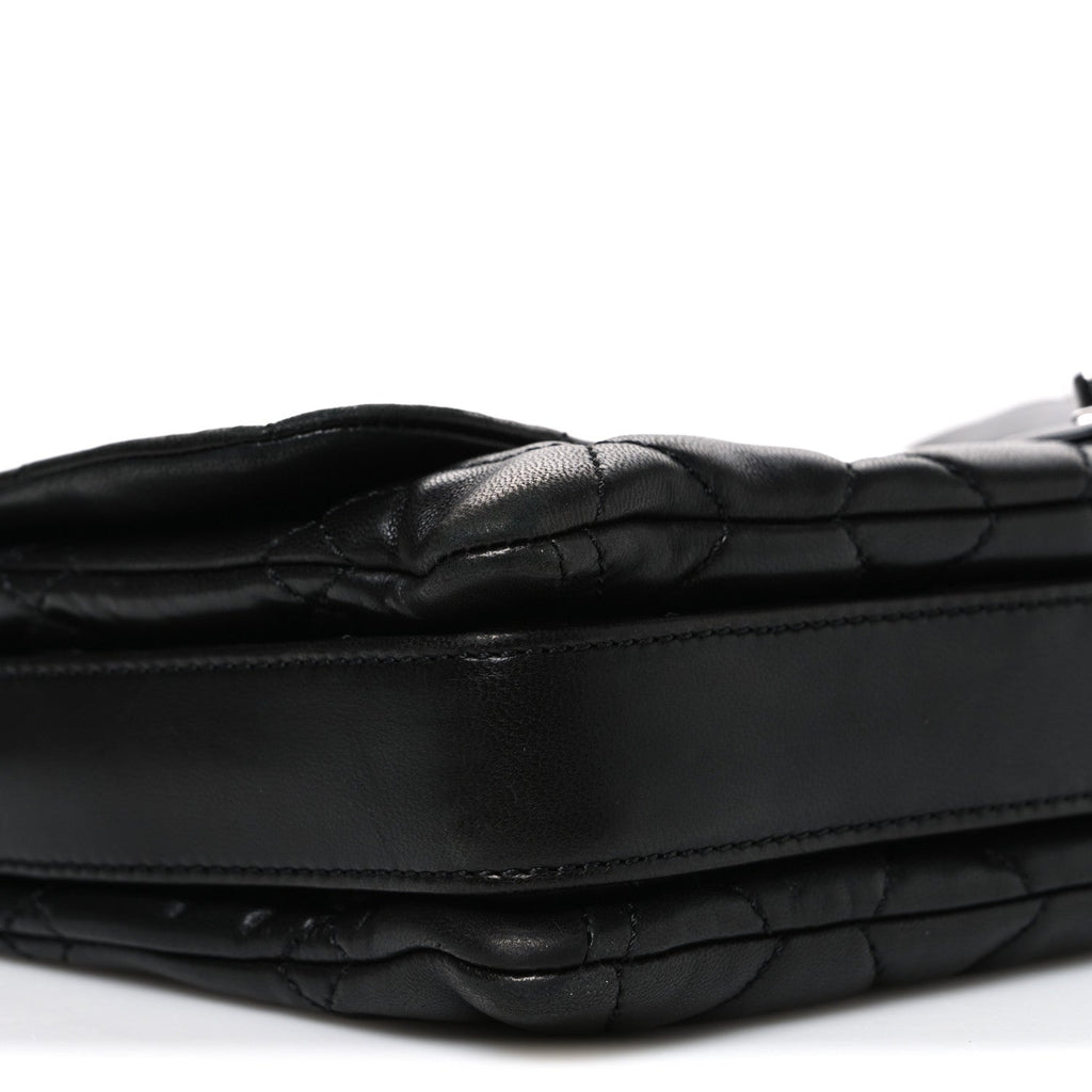 Lambskin Quilted Jumbo 3 Flap Black