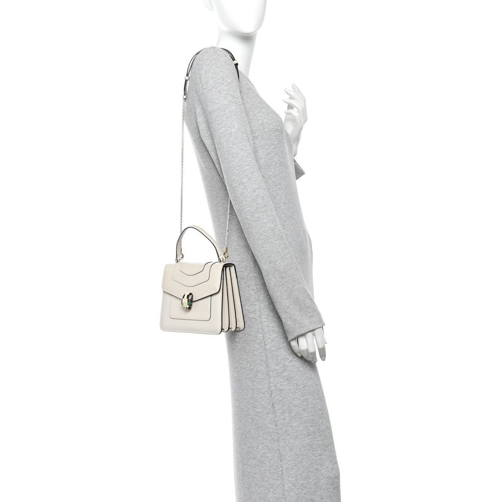 Calfskin Serpenti Forever Top Handle White