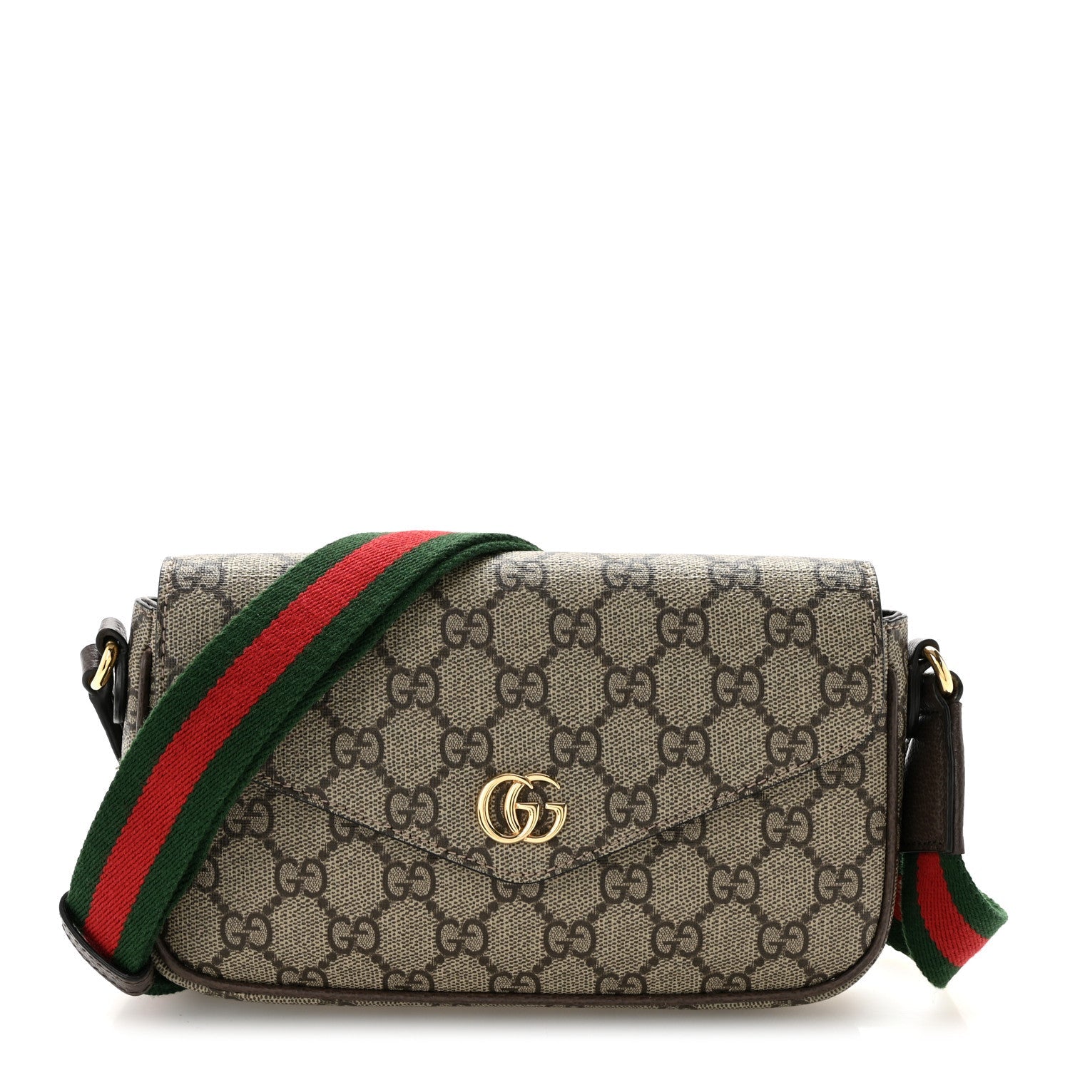 GG Supreme Monogram Textured Dollar Calfskin Web Mini Ophidia Envelope Shoulder Bag Beige Ebony New Acero