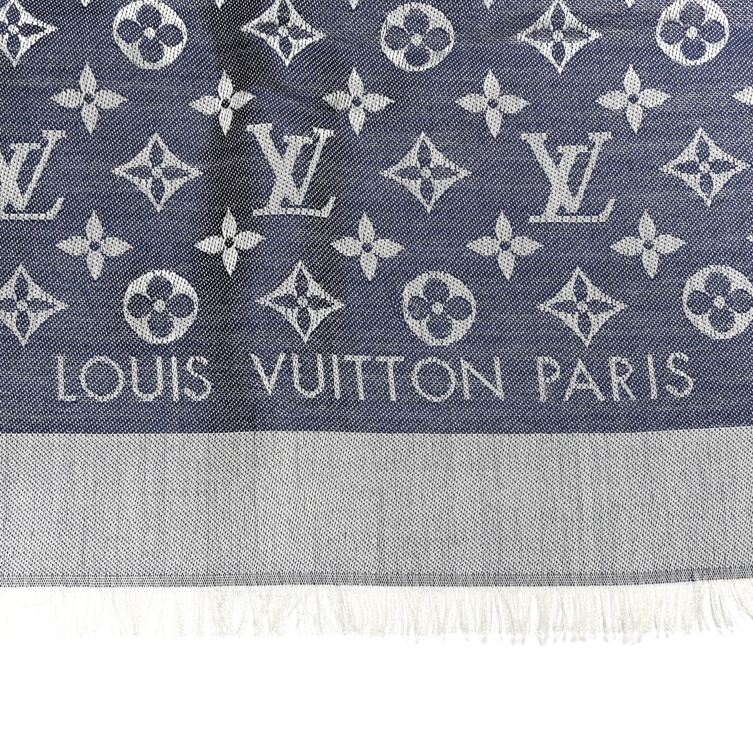 Silk Wool Monogram Denim Shawl Blue