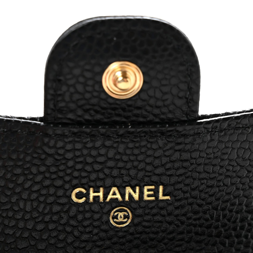Caviar Quilted Flap Card Holder Wallet Black