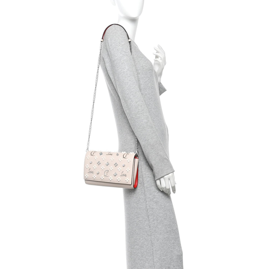 Calfskin Spikes Loubinthesky Paloma Clutch Leche