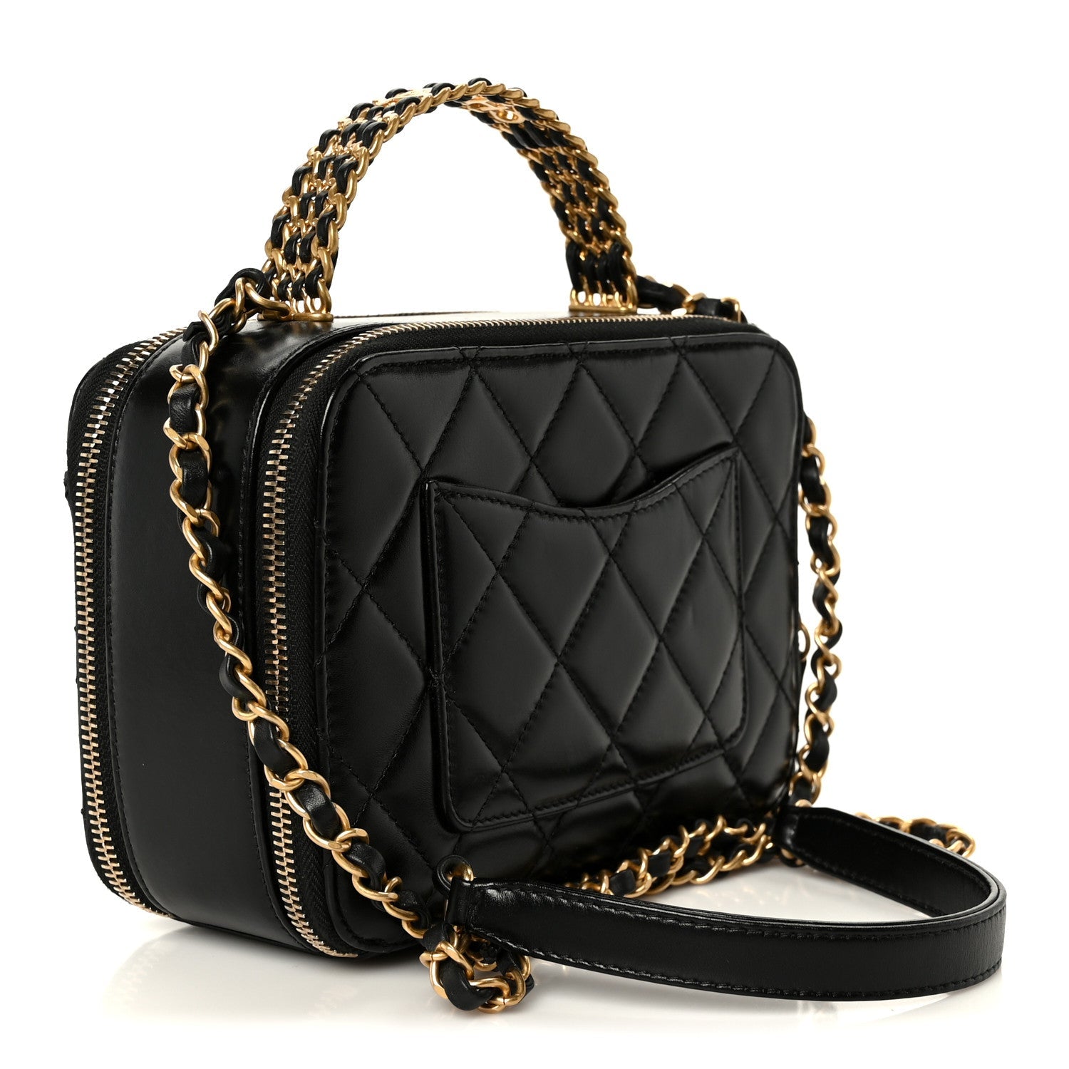 Shiny Calfskin Quilted Top Handle Vanity Black