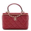 Lambskin Quilted Small Top Handle Vanity Case With Chain Burgundy
