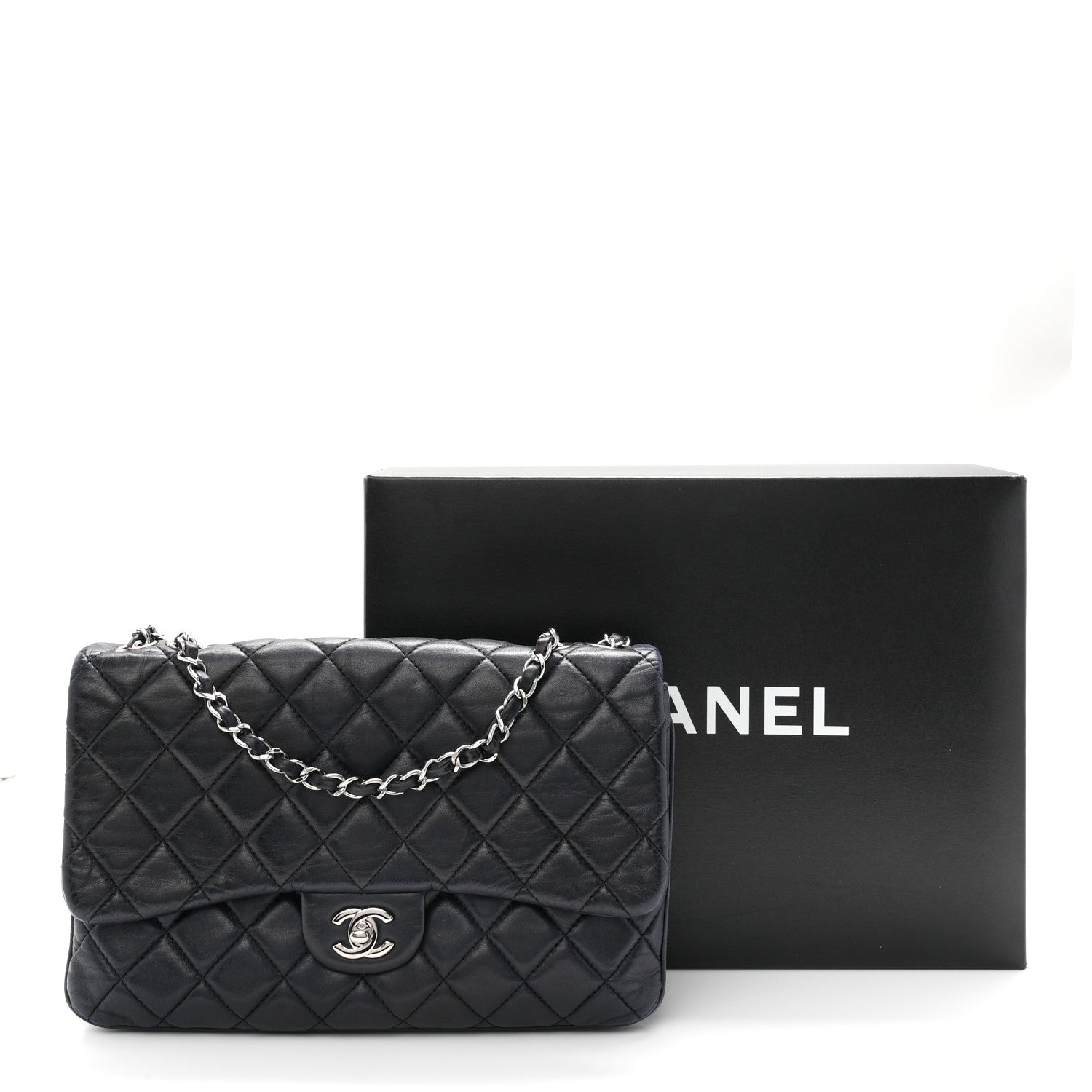Lambskin Quilted Jumbo Chanel 3 Flap Navy