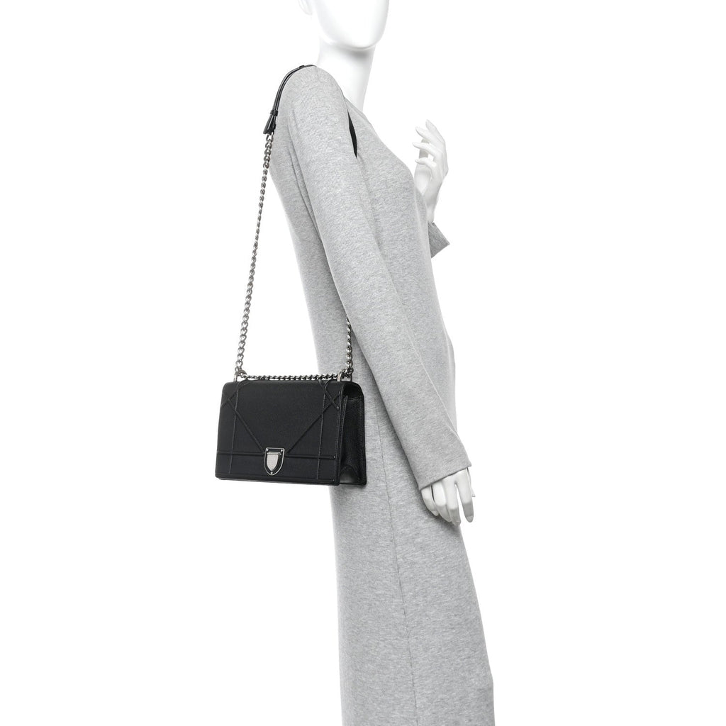 Grained Calfskin Medium Diorama Flap Bag Black