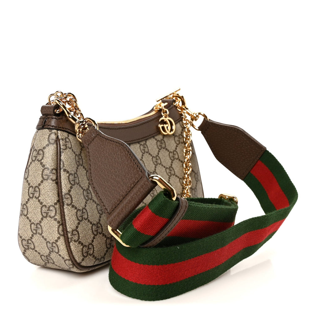 GG Supreme Monogram Textured Dollar Calfskin Web Small Ophidia GG Handbag Beige Ebony New Acero