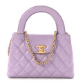 Shiny Aged Calfskin Quilted Nano Kelly Shopper Lilac