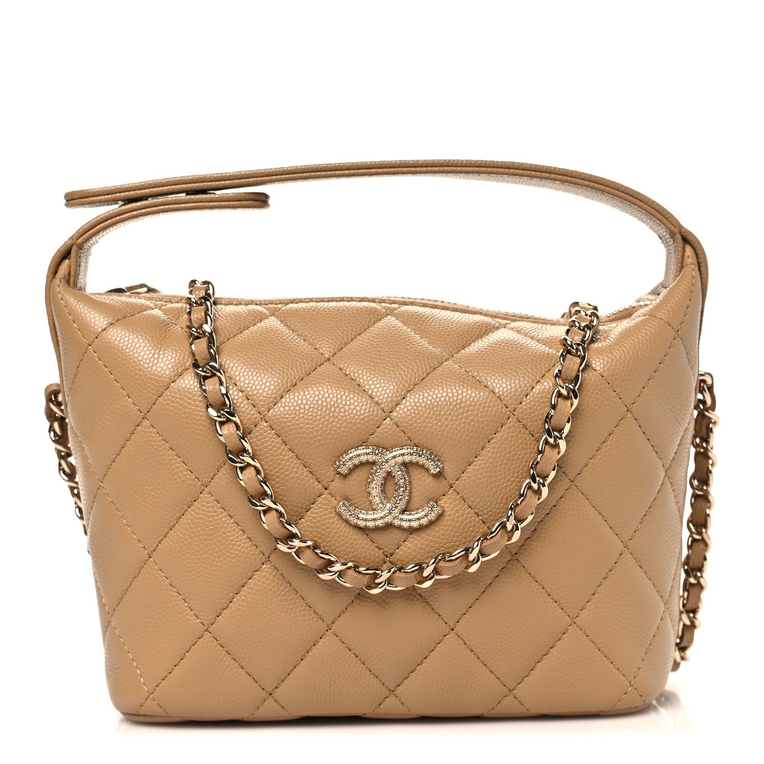 Caviar Quilted Hobo Dark Beige
