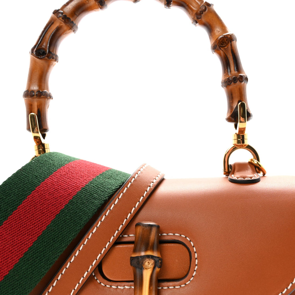 Boarded Dyana Lux Calfskin Web Small Bamboo 1947 Top Handle Bag Brown