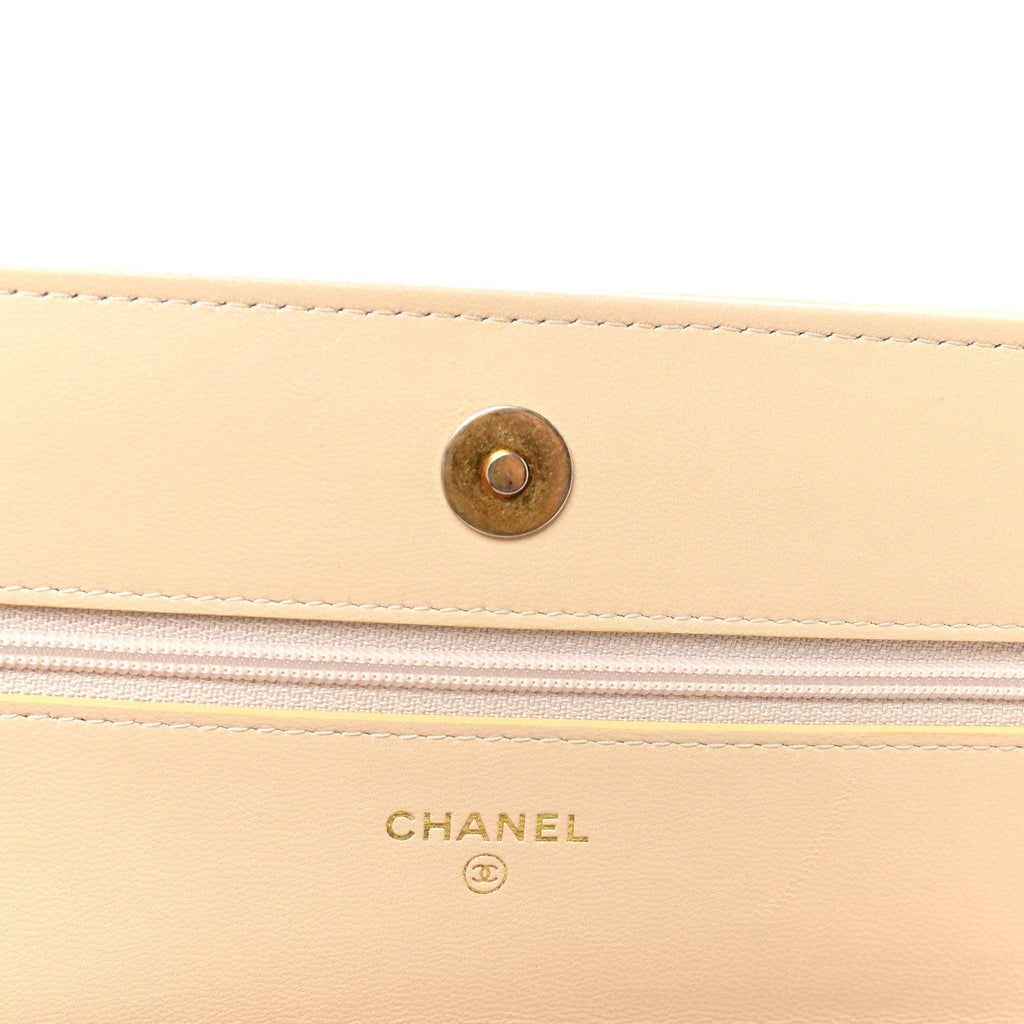 Lambskin Quilted Chanel 19 Wallet On Chain WOC Beige