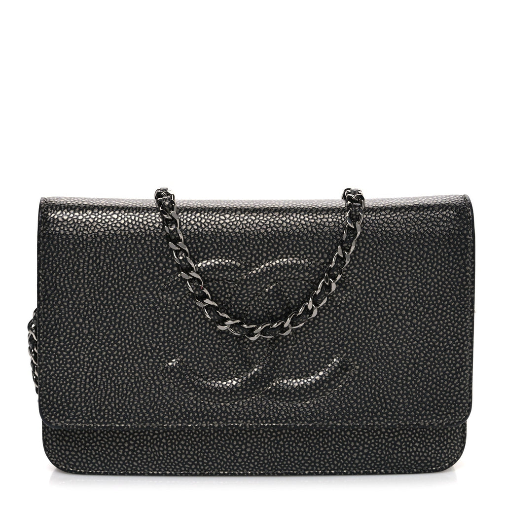 Metallic Caviar Timeless CC Wallet On Chain WOC Grey