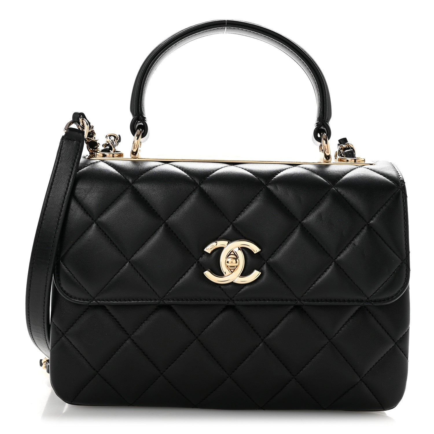 Lambskin Quilted Small Trendy CC Dual Handle Flap Bag Black