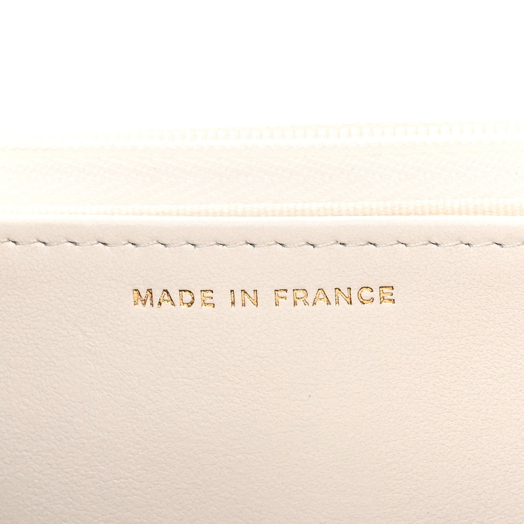 Caviar Quilted Crystal CC Wallet On Chain WOC White