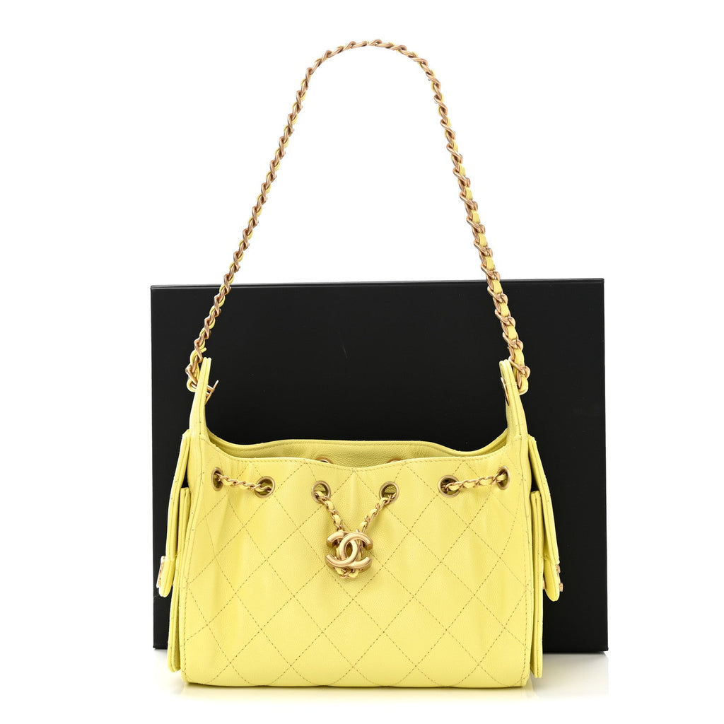 Caviar Quilted Mini Chanel 25 Handbag Yellow