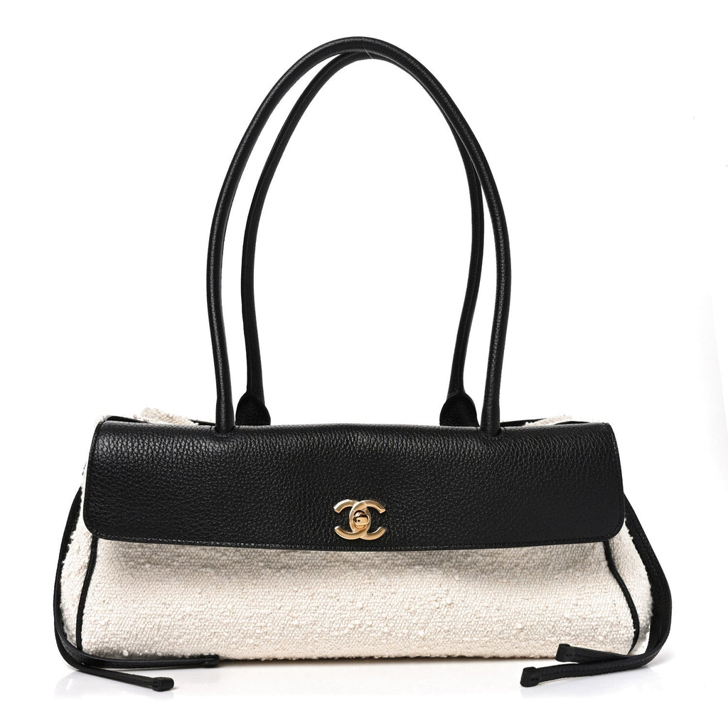 Grained Calfskin Boucle Urban Essentials Small Shopping Bag Ecru Black
