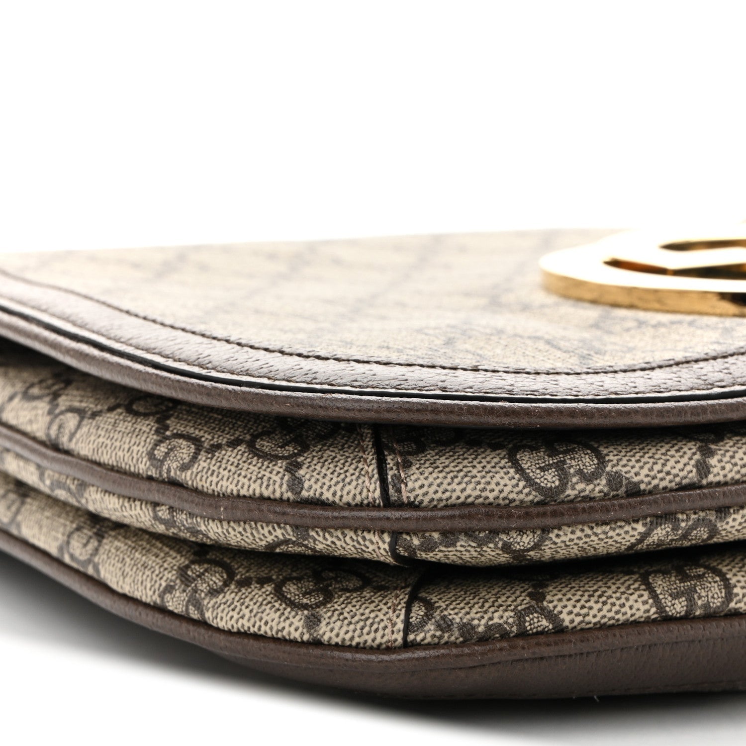GG Supreme Monogram Textured Dollar Calfskin Web Medium Blondie Top Handle Shoulder Flap Bag Beige Ebony New Acero