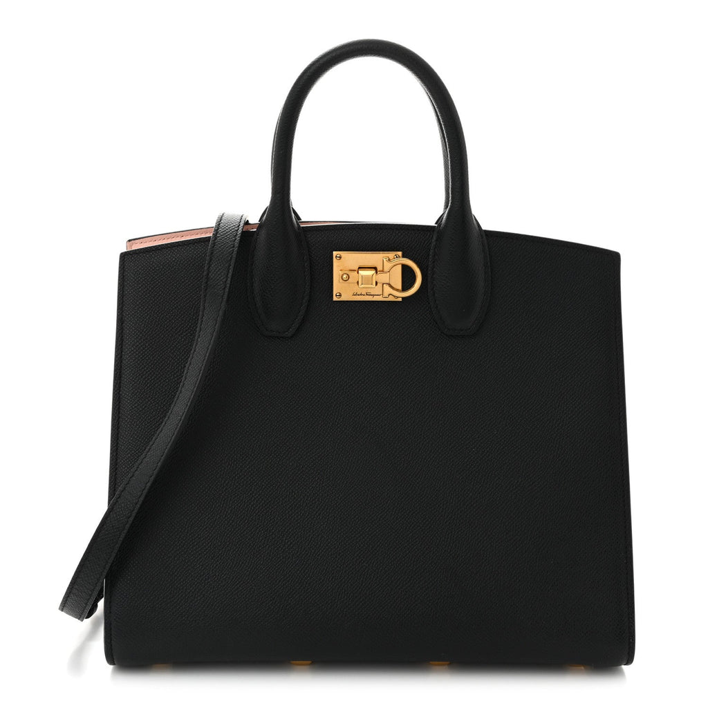 Hammered Calfskin Medium The Studio Box Bag Black