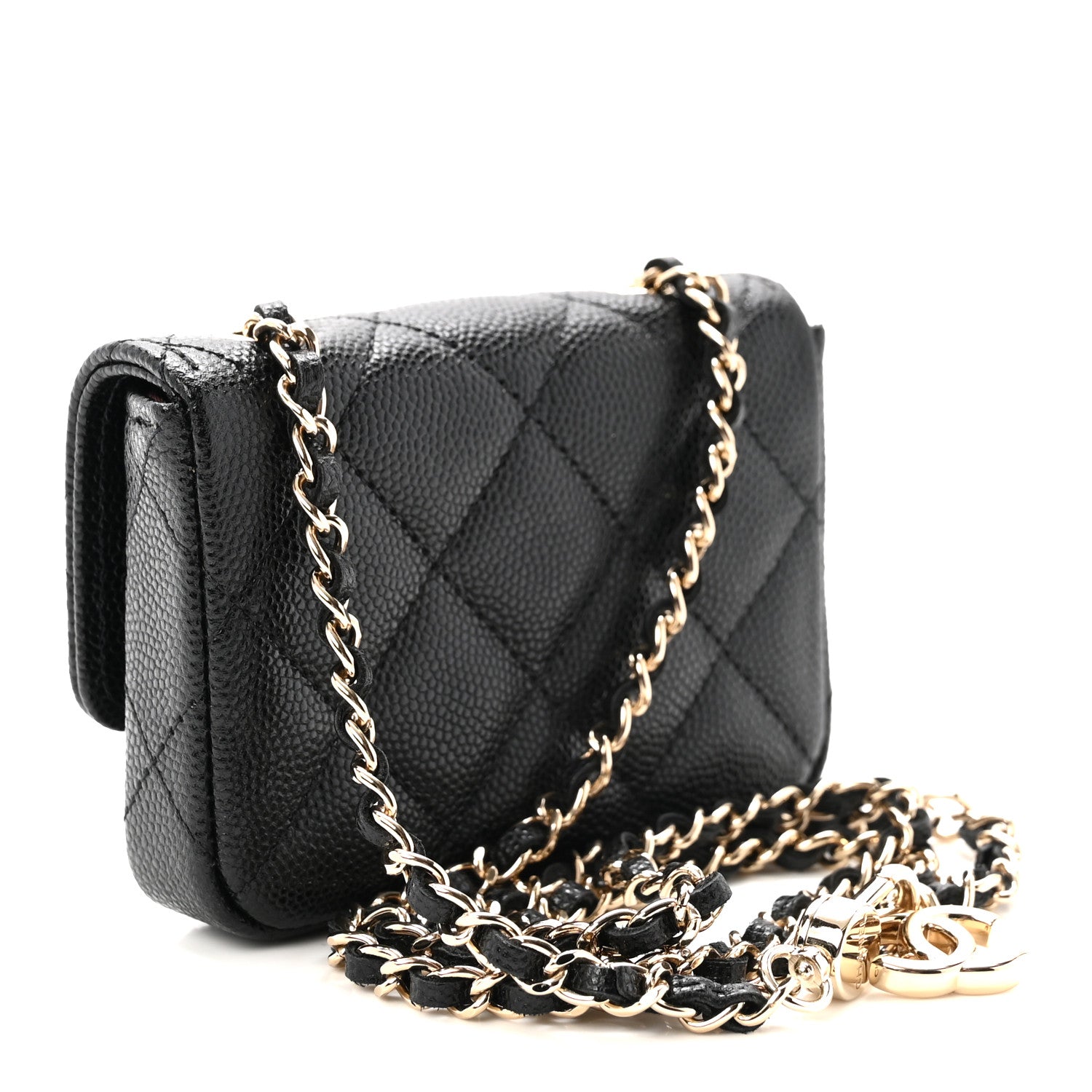 Caviar Quilted Mini Chain Belt Bag Black