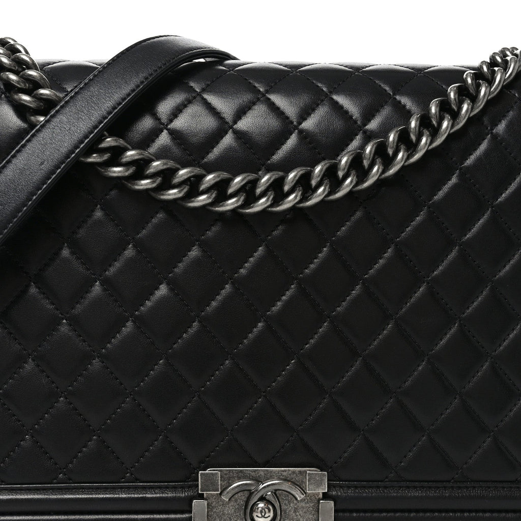 Lambskin Quilted Large Boy Flap Black