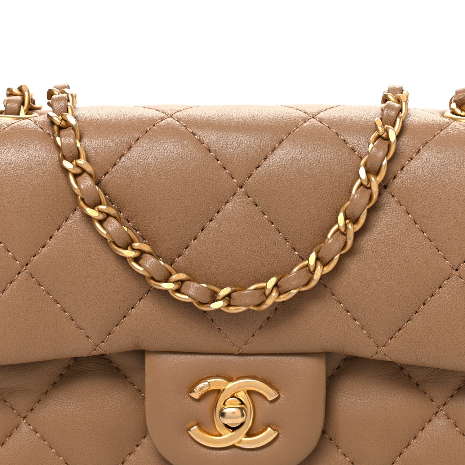 Lambskin Quilted Mini Heart Charms Flap Beige