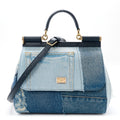 Calfskin Denim Patchwork Medium Miss Sicily Satchel Blue