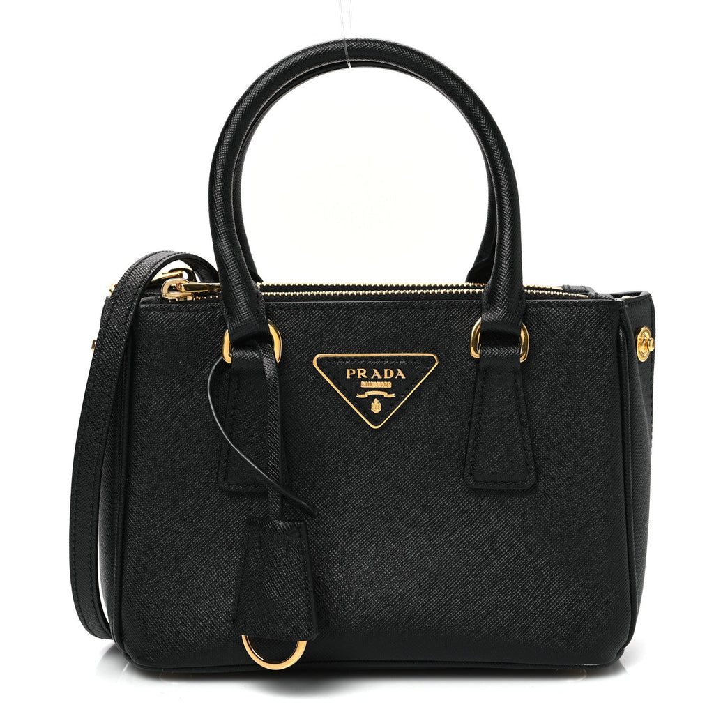 Saffiano Lux Mini Galleria Double Zip Tote Black